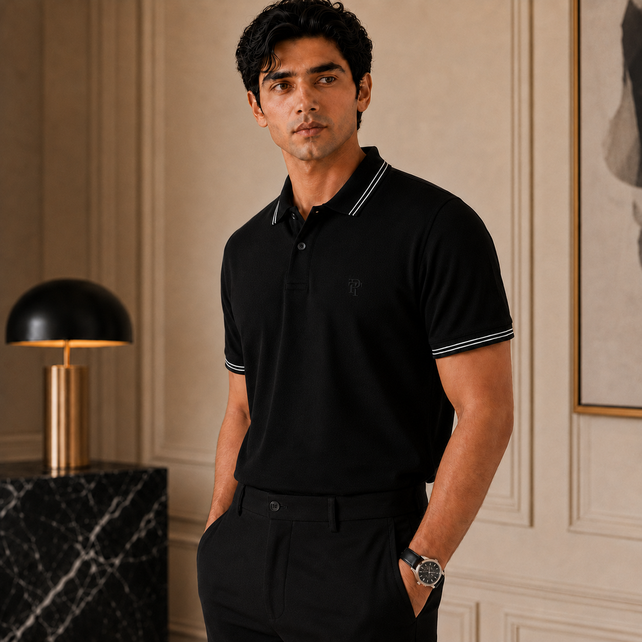 Black Polo Cotton T-shirt