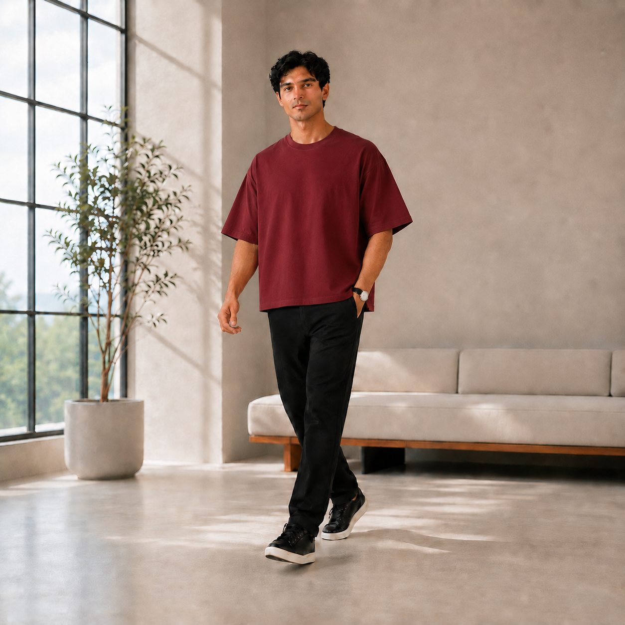 Maroon Drift Boxy Fit Tee
