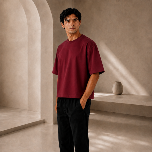 Maroon Drift Boxy Fit Tee