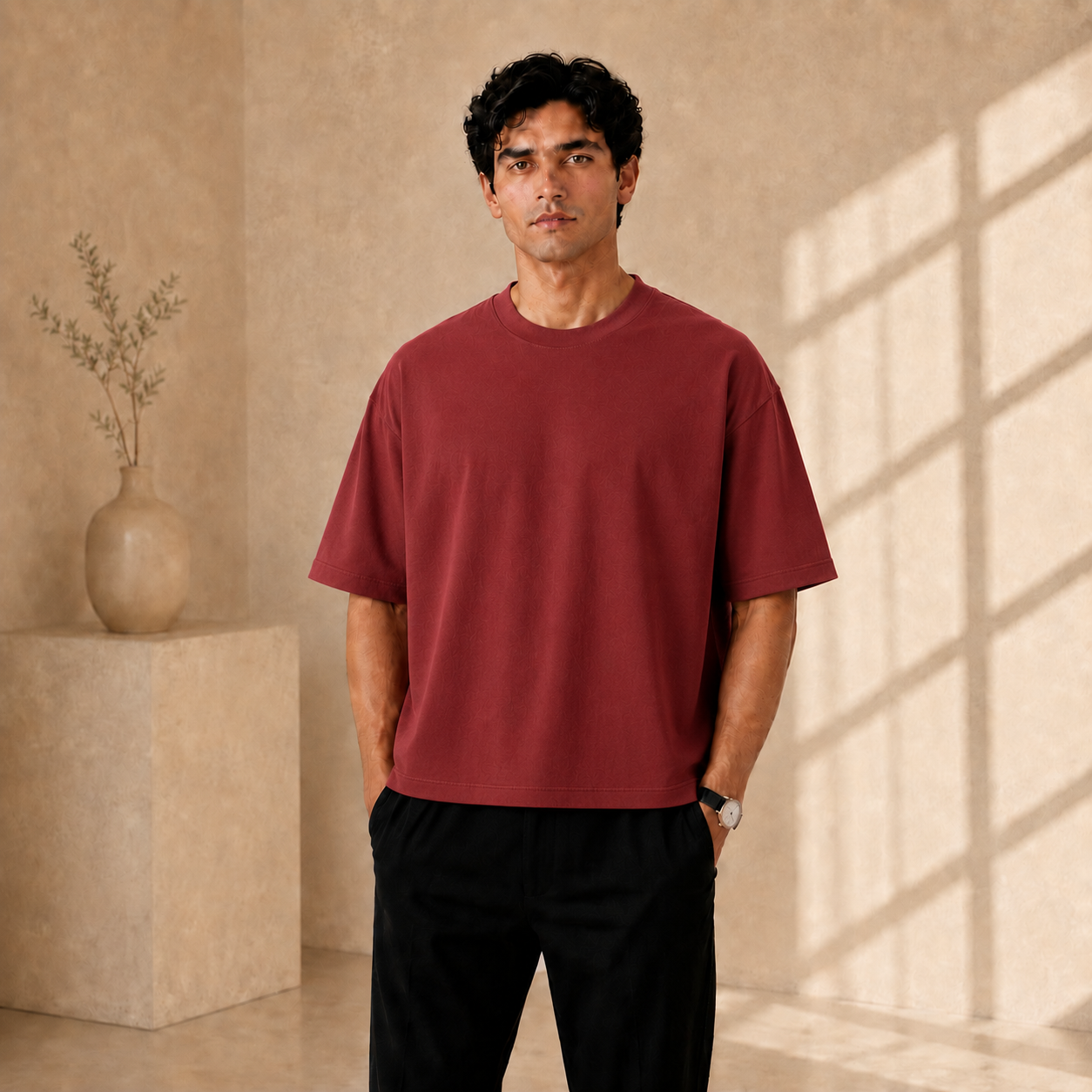 Maroon Drift Boxy Fit Tee